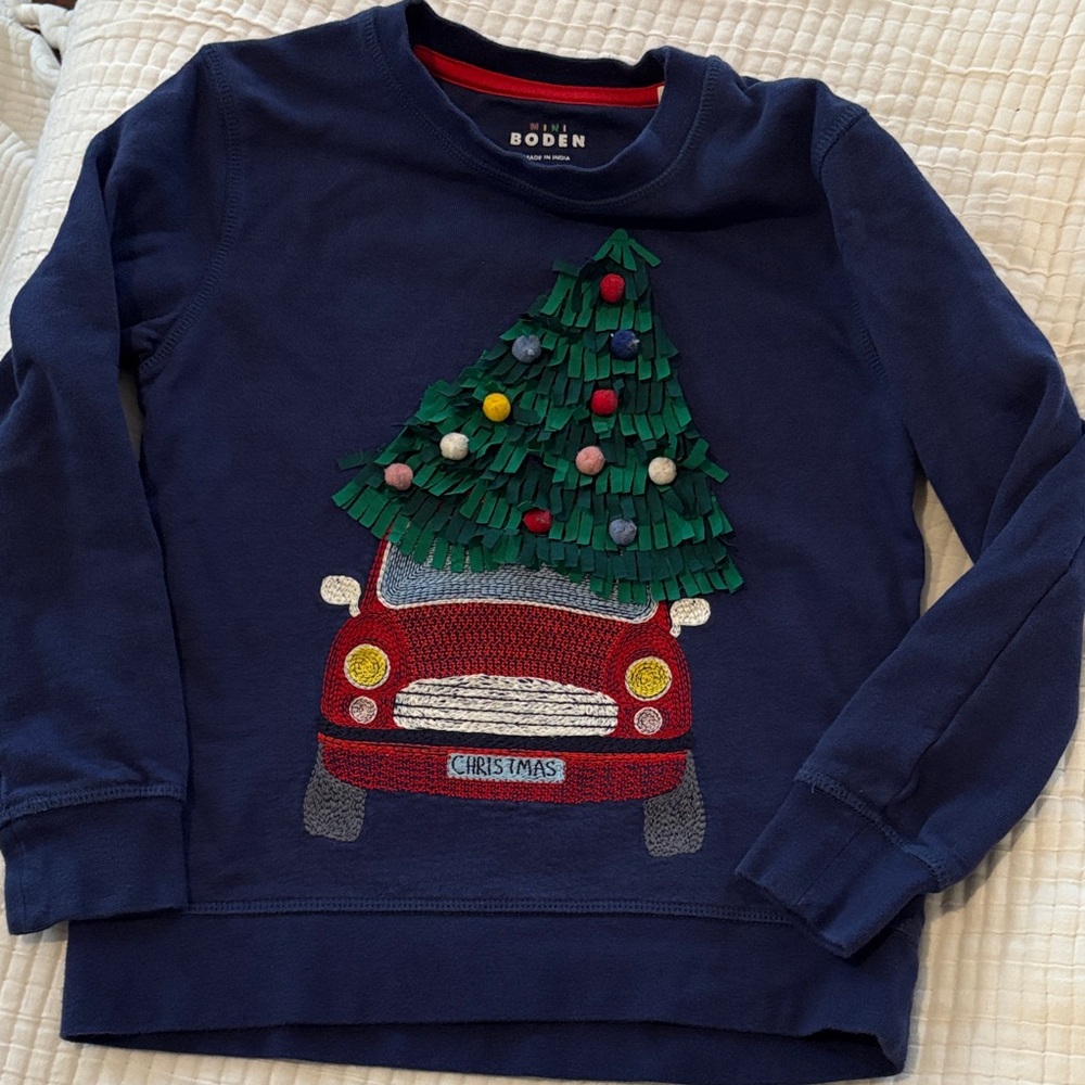 Mini Boden Navy Christmas Tree Sweatshirt